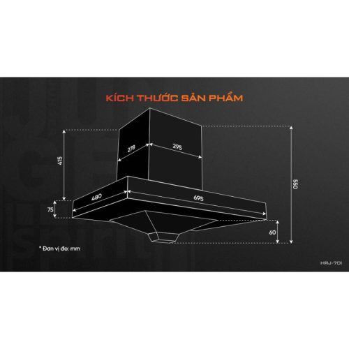 Kích thước máy hút mùi âm tủ Junger HRJ-701 Black