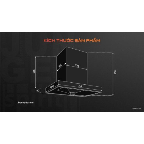 Kích thước máy hút mùi âm tủ Junger HRJ-75