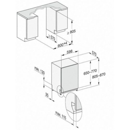 Kích thước máy rửa bát Miele G 5260