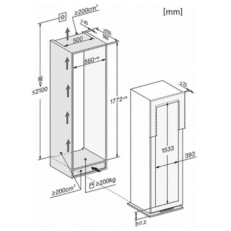 Kích thước tủ rượu Miele KWT 6722 iS Kích thước tủ rượu Miele KWT 6722 iS