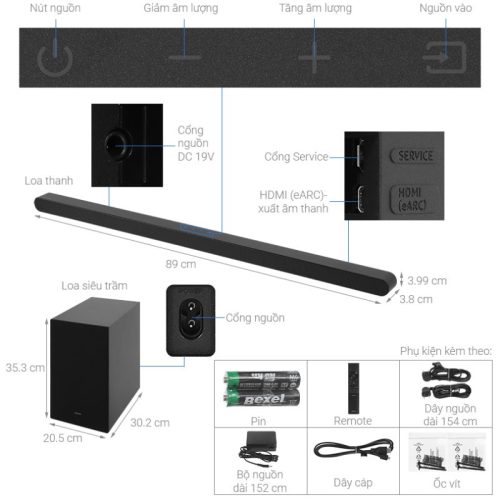 Kích thước loa thanh Samsung HW-S700D/XV 250W