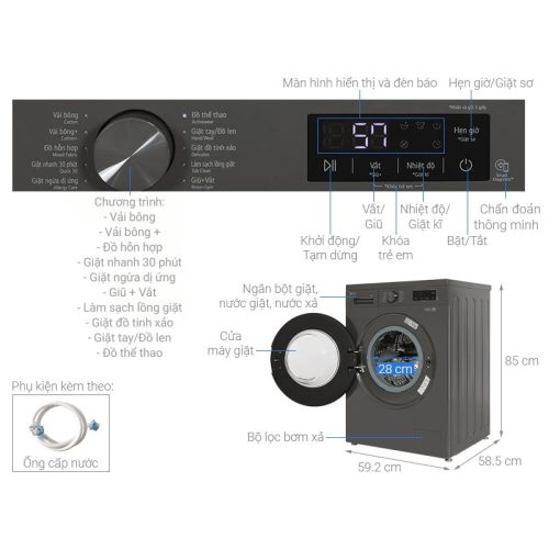 Kích thước máy giặt LG Inverter 9 kg FB1209S6M