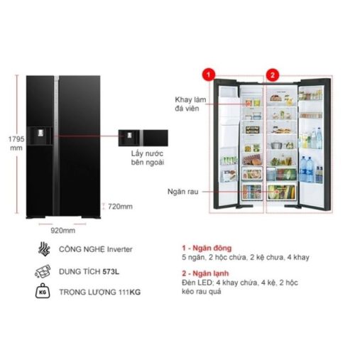 Tủ lạnh Hitachi Inverter 573 lít R-SX800GPGV0 GBK 5 Kích thước tủ lạnh Hitachi Inverter 573 lít R-SX800GPGV0 GBK