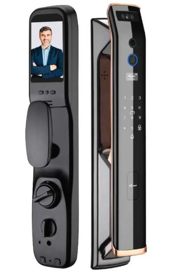 Khóa thông minh nhận diện khuôn mặt Face ID_3D màu đen viền đồng đỏ EL999RC